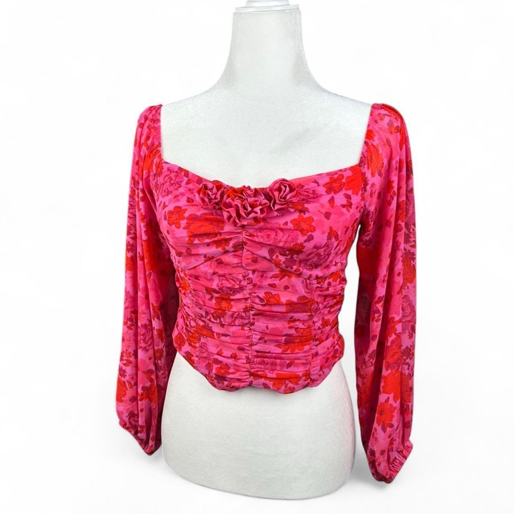 Free People Oh Lala pink floral ruched crop top